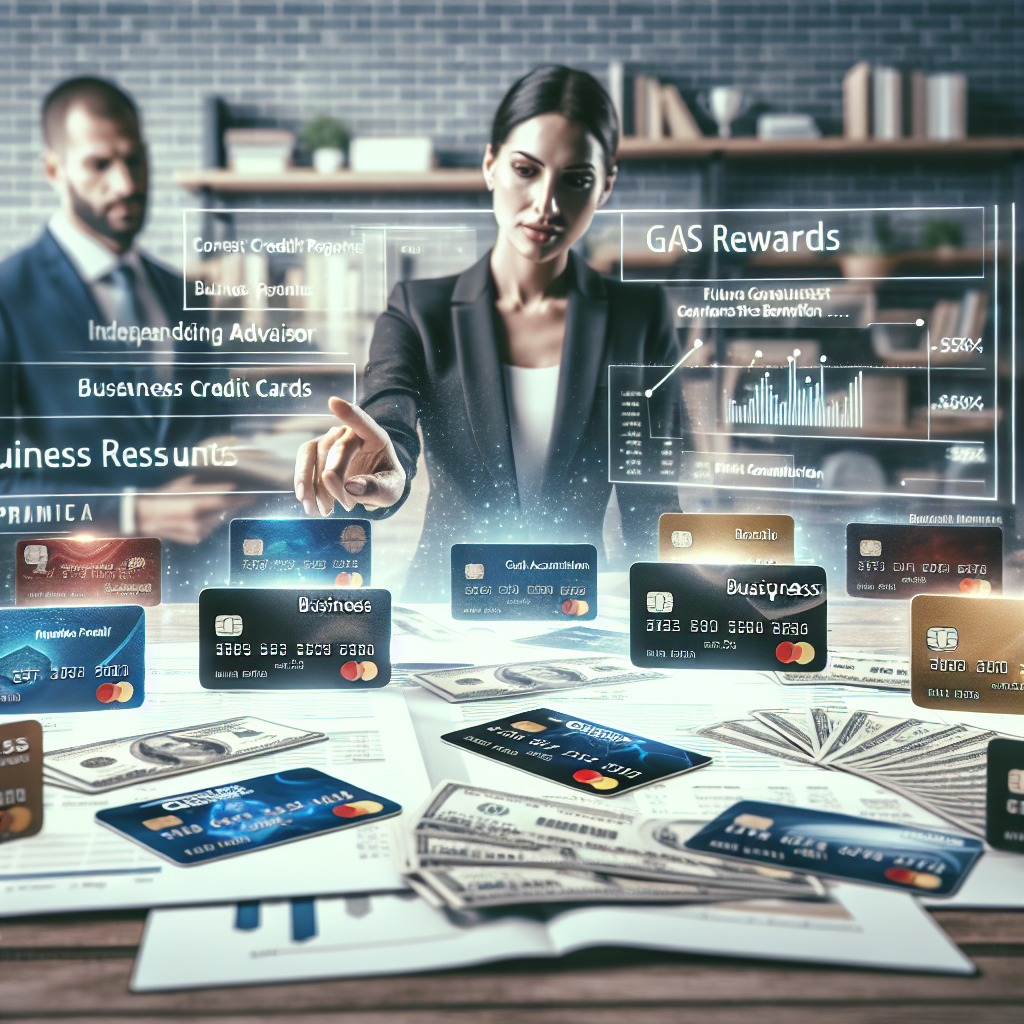 Insights into the Best Business Gas Card A financial advisor analyzing gas credit cards while reviewing potential savings for business owners.